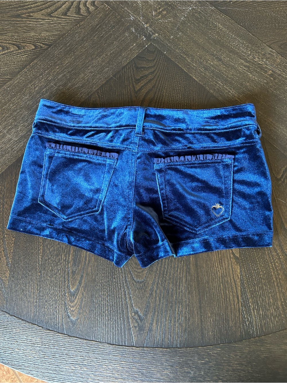 Y2K Vera Wang Velvet Low Rise Short Shorts in Deep Blue